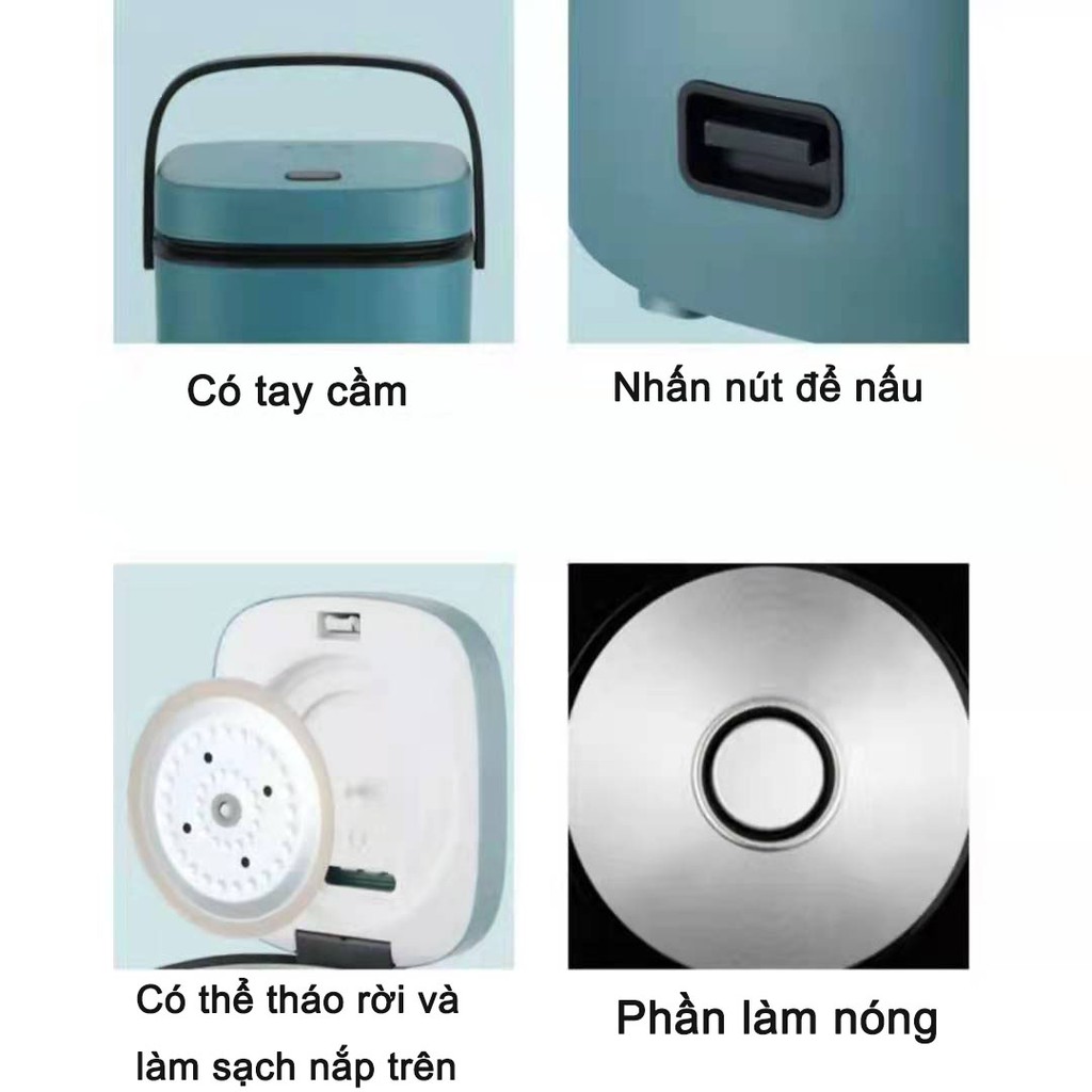 Nồi Cơm Điện Mini Đa Năng JIASHI Nấu Cháo, Hầm Xương, Luộc, Hấp, Hàng Nội Địa Cao Cấp,dây cắm 2 chấu