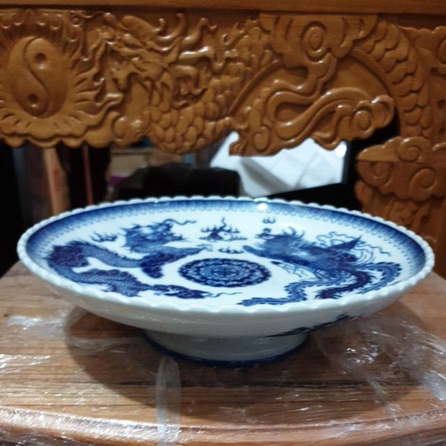 Đĩa trái cây sứ bát tràng cao 7cm đường kính 25cm