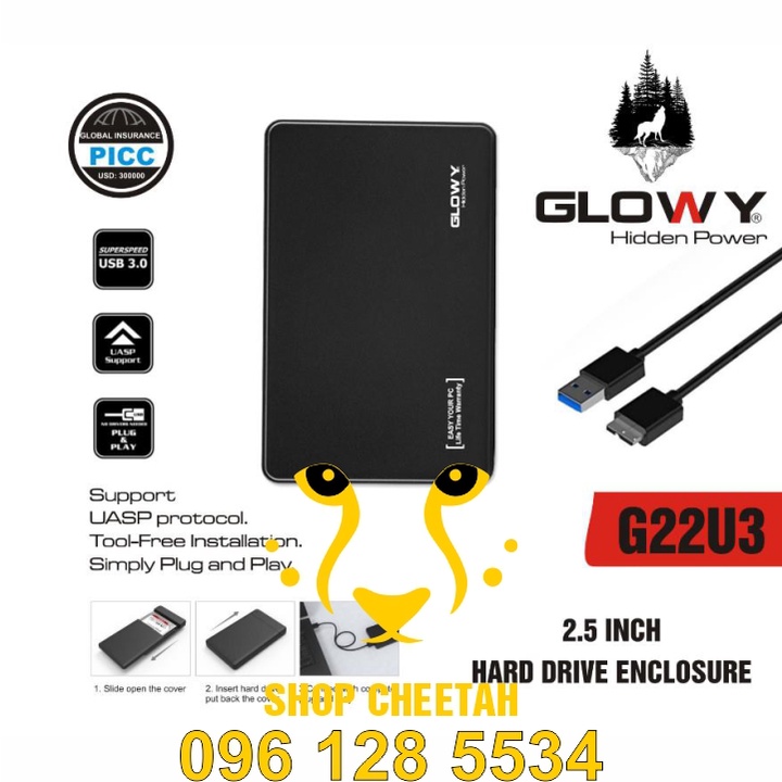 Box ổ cứng Gloway G22U3 dùng cho SSD/HDD 2,5&quot; - Nhựa ABS Đen – CHÍNH HÃNG – Bảo hành 12 tháng