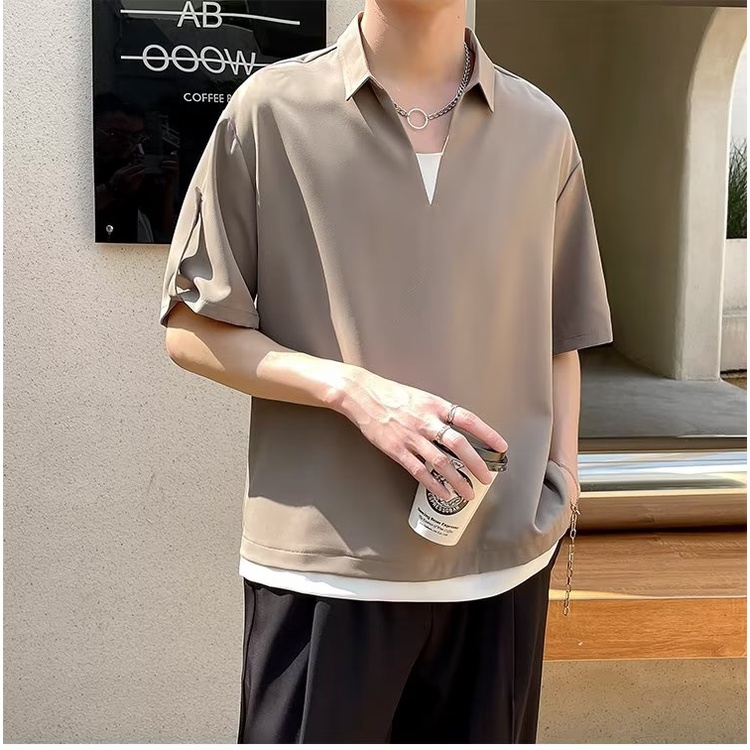 Áo polo Giả Lụa Lạnh Ngắn Tay Cổ V Thời Trang Nam Cao Cấp 2022