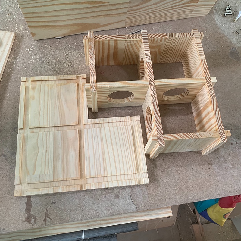 Hầm Trú Ẩn Chữ L 3 ngăn Gỗ Thông Lắp Ráp Cho Hamster Size 25*25*10cm