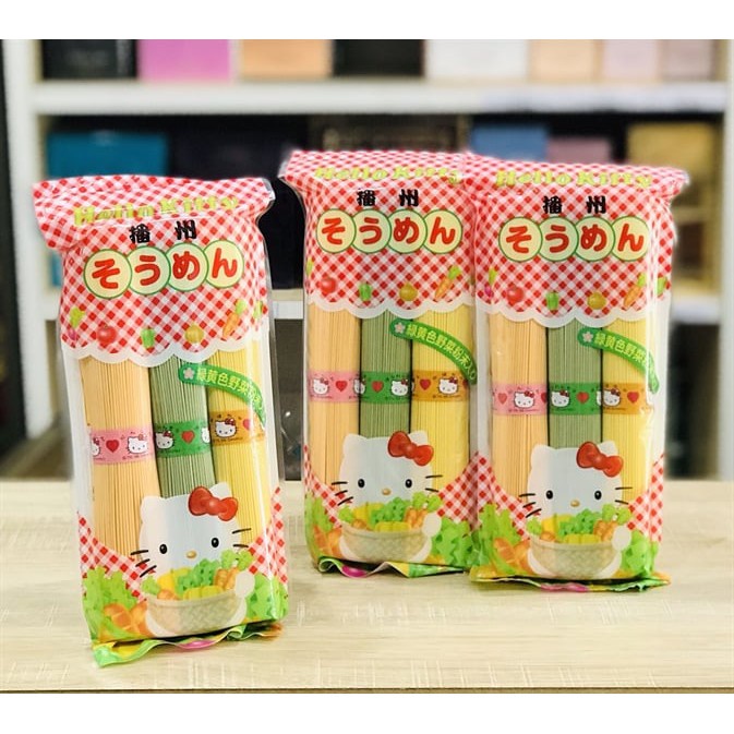 Mì Somen Rau Củ Hello Kitty 300Gram - Mì Somen Rau Củ Sợi Dài 3 Vị Rau Củ Rau Bina , Cà Rốt, Bí Đỏ