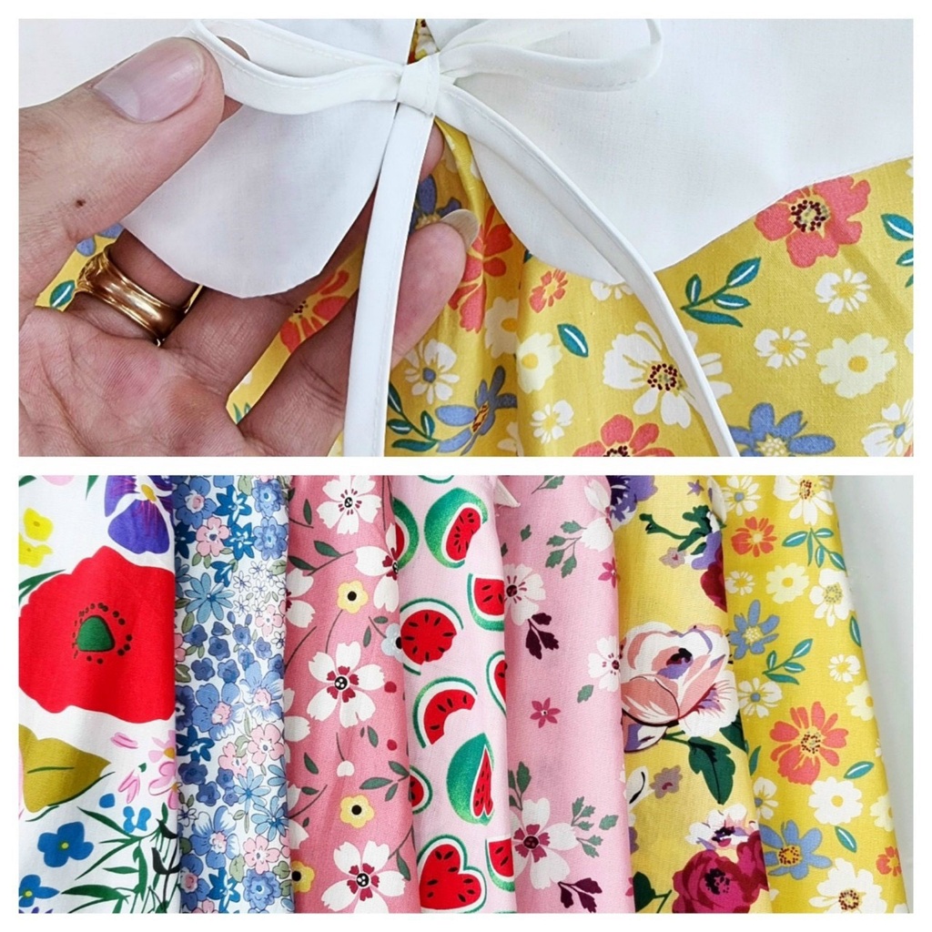 Đầm thiết kế rực rỡ cho bé ngày hè, may phom A cổ lá sen