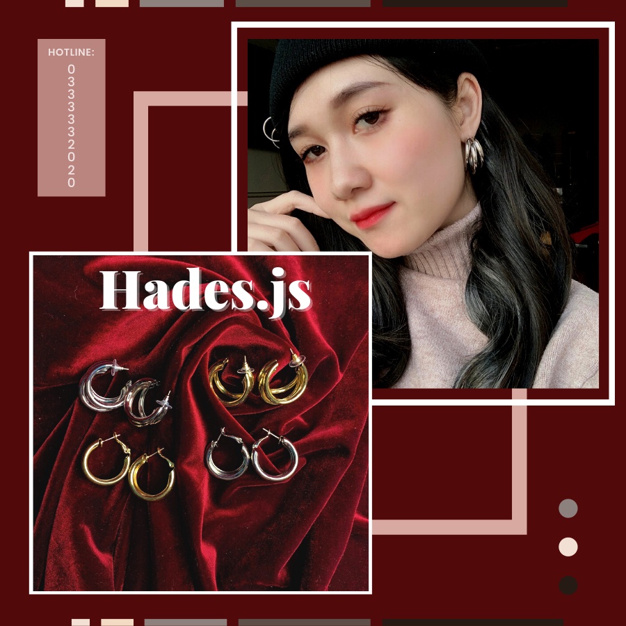 Bông tai tròn titan - khuyên tai xích kim loại cá tính bohemian hàn quốc - phụ kiện trang sức earrings - Hades.js