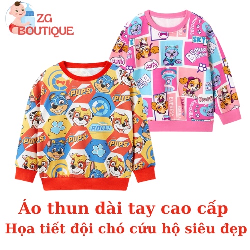 Áo dài tay cho bé trai, bé gái đội chó cứu hộ PAW PATROL chất liệu cotton cao cấp ZG Boutique size từ 13 đến 25kg