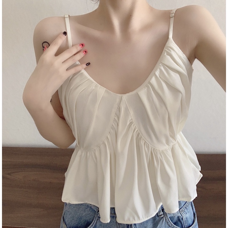 Áo Voan Hai Dây Cổ Chữ V Dáng Rộng Xinh Xắn Cho Nữ