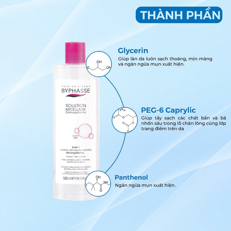 Nước Tẩy Trang - Dầu Tẩy Trang Sạch Sâu Byphasse Solution Micallaire Face Tây Ban Nha 500ml