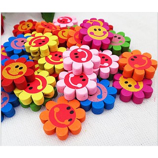 5 hoa gỗ 8 cánh in mặt cười 21mm làm đồ chơi, trang trí diy