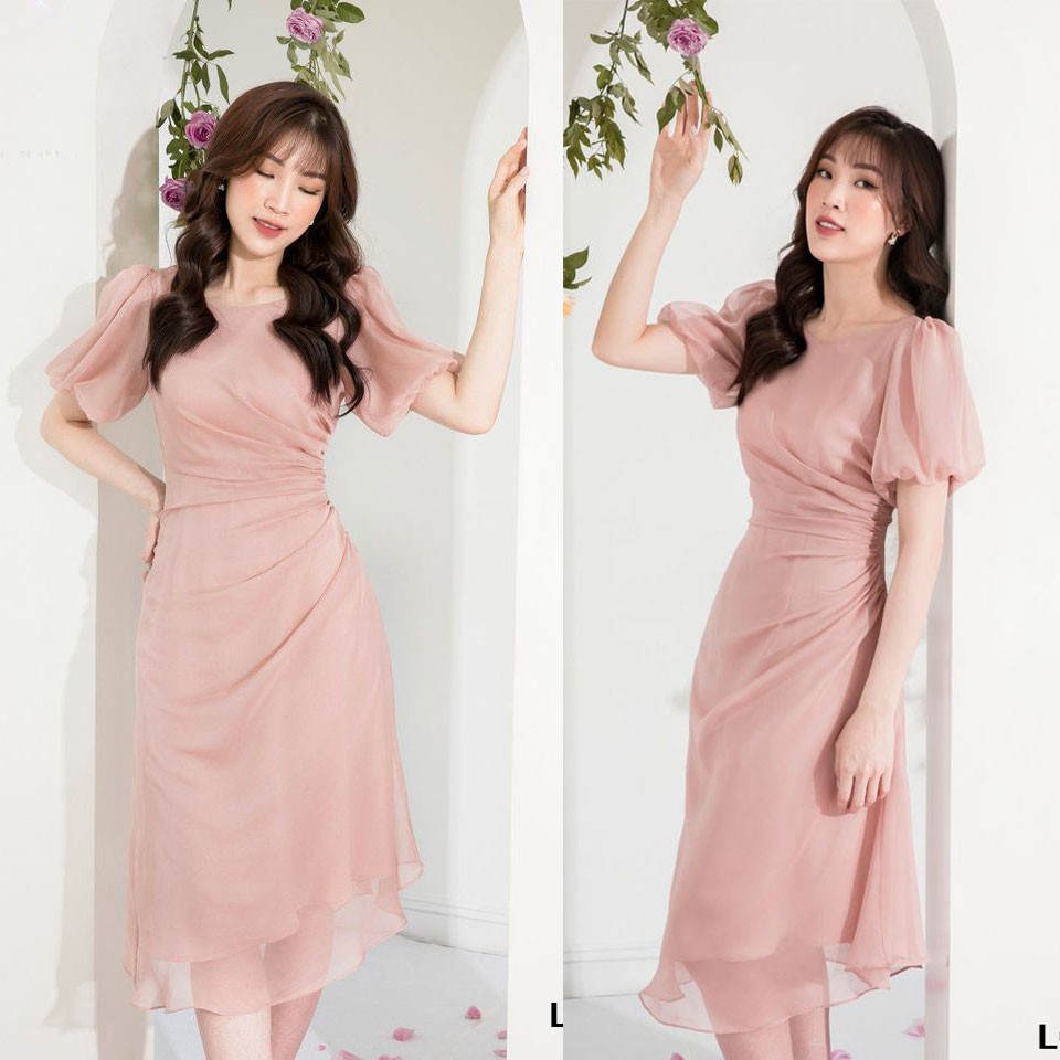 Váy Dự Tiệc Sang Trọng L01, babydoll, màu hồng Pastel cao cấp