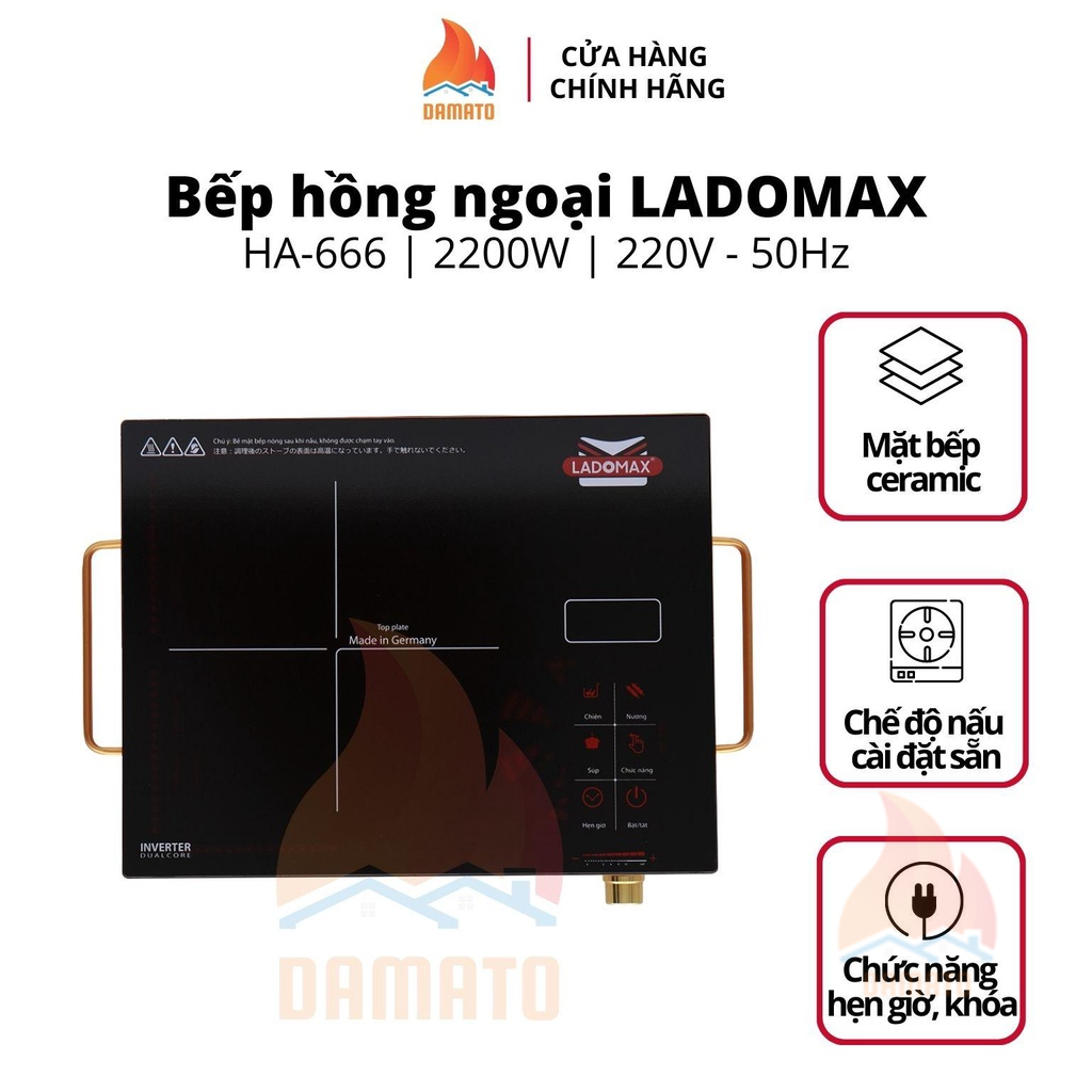 Bếp hồng ngoại đơn mini không kén nồi, bếp điện hồng ngoại Ladomax HA-666 công suất 2200W
