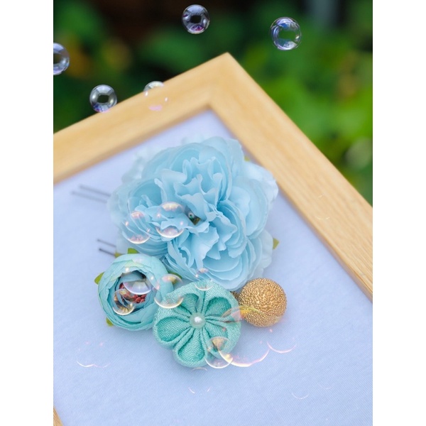 Trâm cài tóc Kanzashi màu xanh dương- trâm cài cổ trang