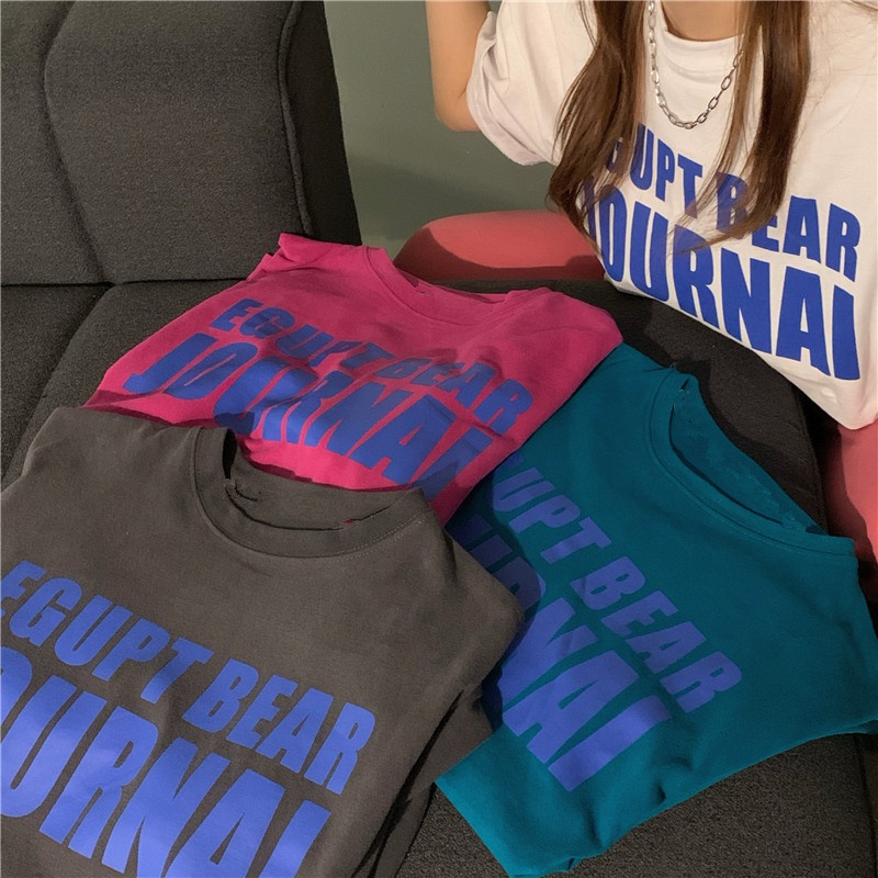 Áo Thun Tay Ngắn Cổ Tròn Dáng Rộng In Chữ Thiết Kế Mới  Thời Trang Theo Phong Cách Hồng Kông Cho Nữ