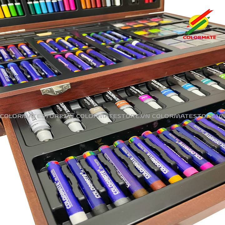 Bộ Màu Vẽ Hộp Gỗ Cao Cấp MS-116W, Art Set, Set Màu Vẽ Cho Bé, Quà Tặng Cho Bé