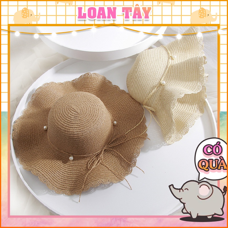 Mũ Cói Đi Biển Đi Du Lịch Phối Chuỗi Hạt Ngọc L2138