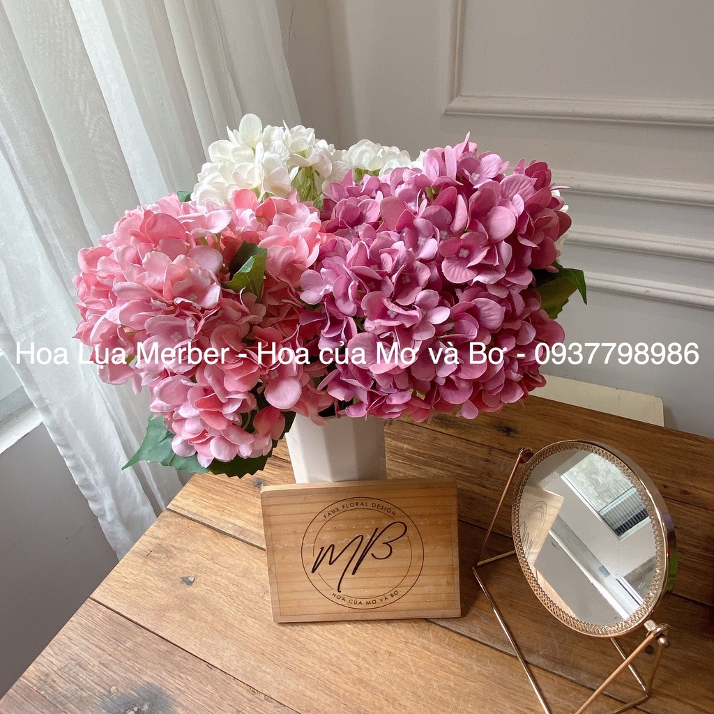 Cụm Cẩm Tú Cầu 5 Bông  Cao Cấp  55cm Merber  - Hoa Decor, Chụp Ảnh, Trang Trí Nhà Cửa
