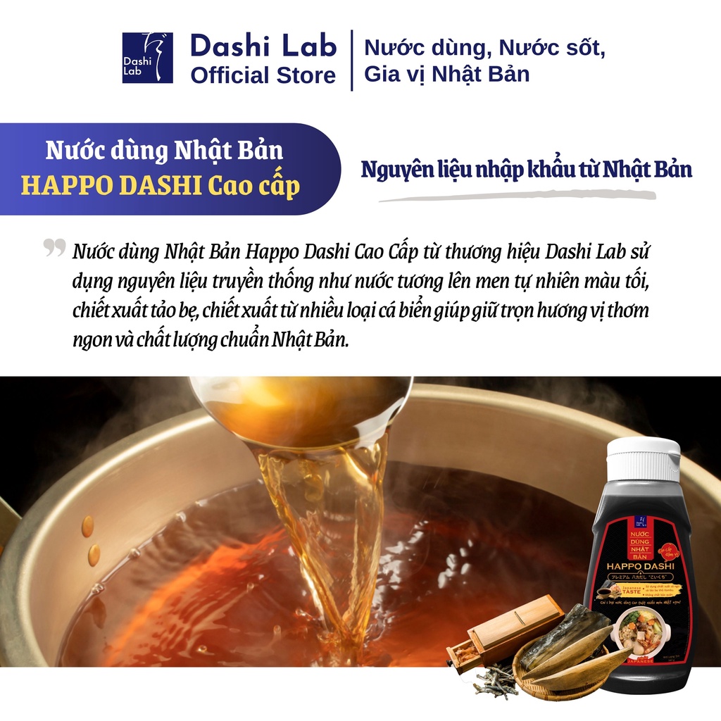 Nước Dùng HAPPO DASHI Nhật Bản Hương Vị Truyền Thống Chiết Xuất Tảo Bẹ Và Cá Ngừ DASHI LAB Chai 340g