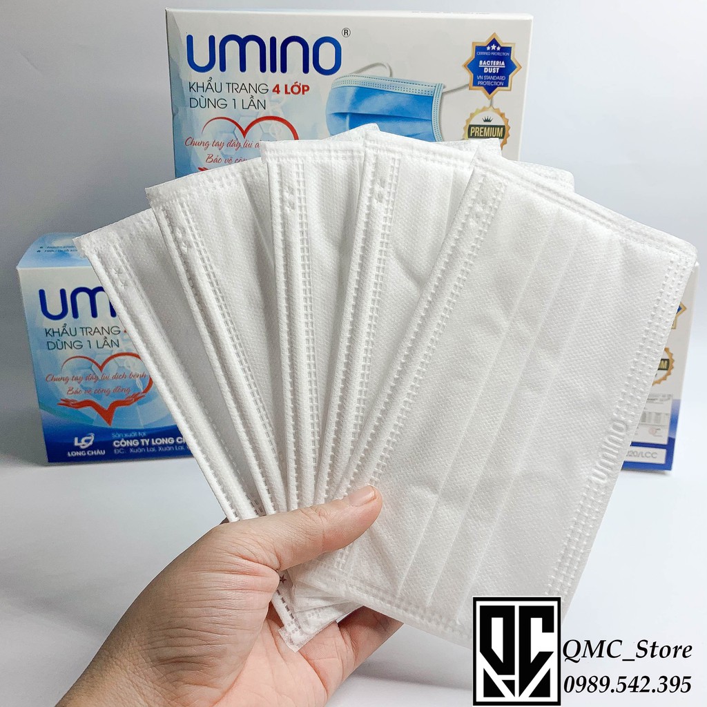 &lt; GIÁ SỈ &gt; Khẩu trang y tế 4 lớp Umino kháng khuẩn màu trắng, hộp 50c #QMC