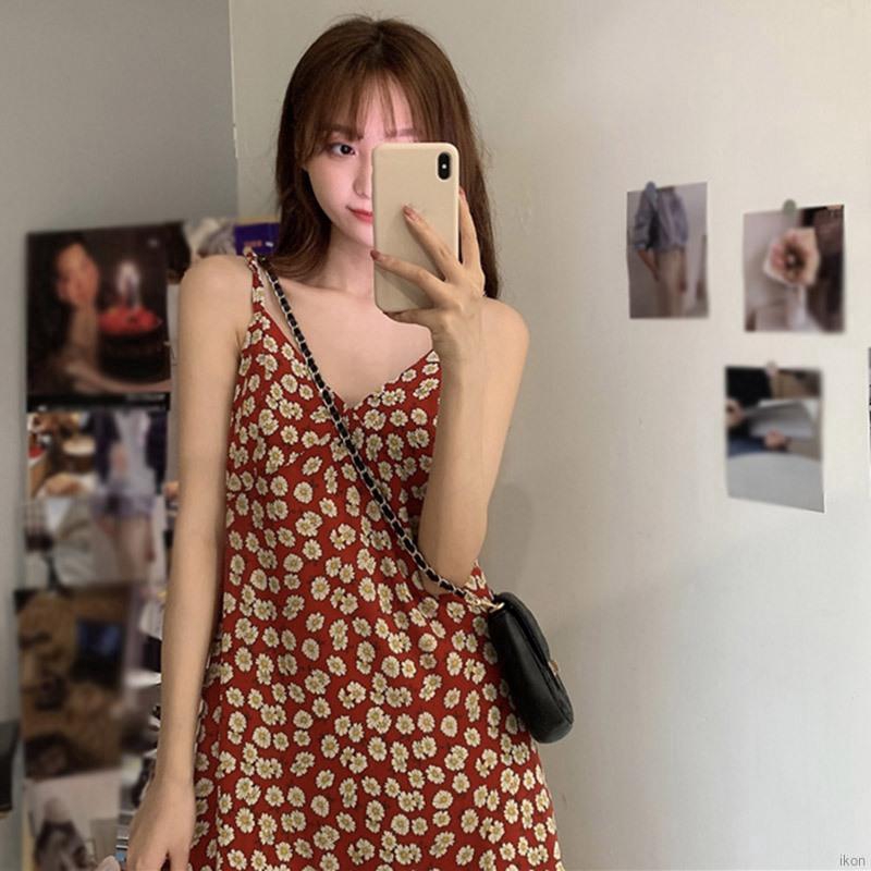 đầm hoa váy hoa nhí Women's Beach Style Flowers Print Backless Summer Sexy Midi Dress