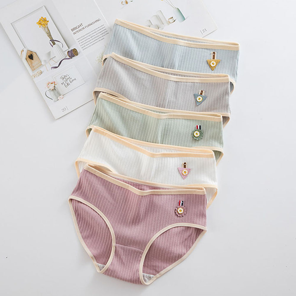 BACK2LIFE M-XL Striped Briefs Breathable Lingerie Cotton Panties Women Cute Solid Color Cotton Soft Simple Underpants green/pink/green | BigBuy360 - bigbuy360.vn
