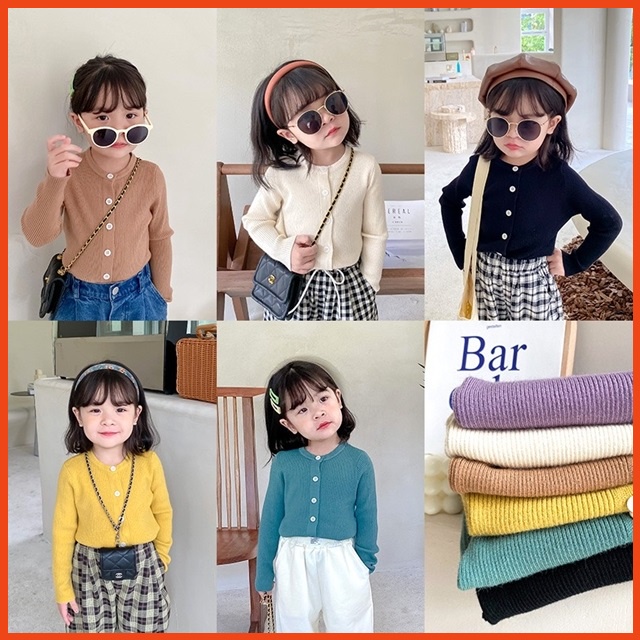 Áo len cho bé gái cổ tròn cài khuy phong cách Hàn Quốc - Hàng thu đông Ambb Kids 1-6 tuổi (có clip, ảnh thật)