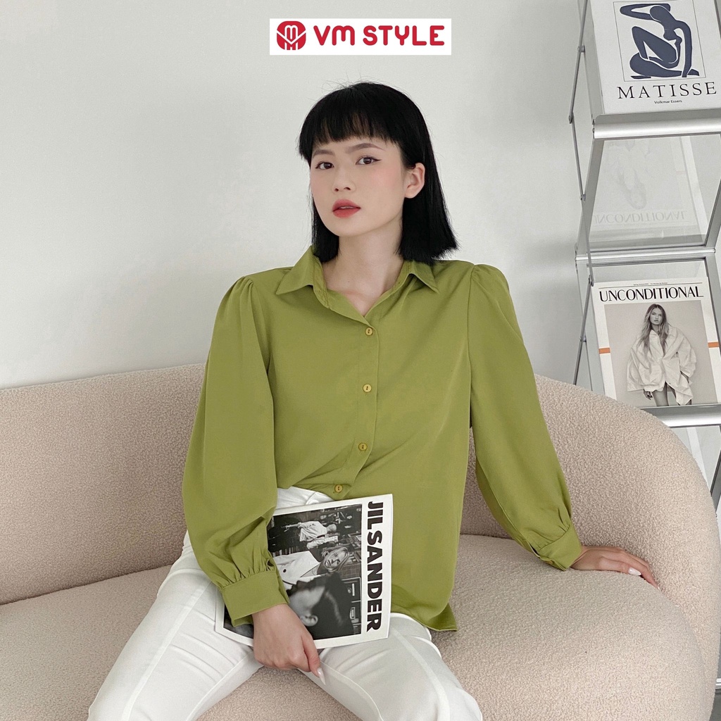 Áo sơ mi tay dài VM STYLE  bo tay chít vai, áo thời trang công sở kiểu dáng ulzzang Hàn Quốc 22SU012X0802