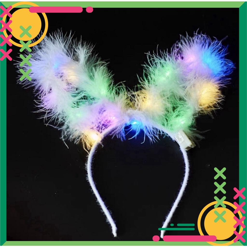 Bờm tai thỏ lông thú có đèn LED nhấp nháy 3 chế độ, 5 màu sắc, phù hợp cho Trung thu, Noel và các lễ hội ban đêm