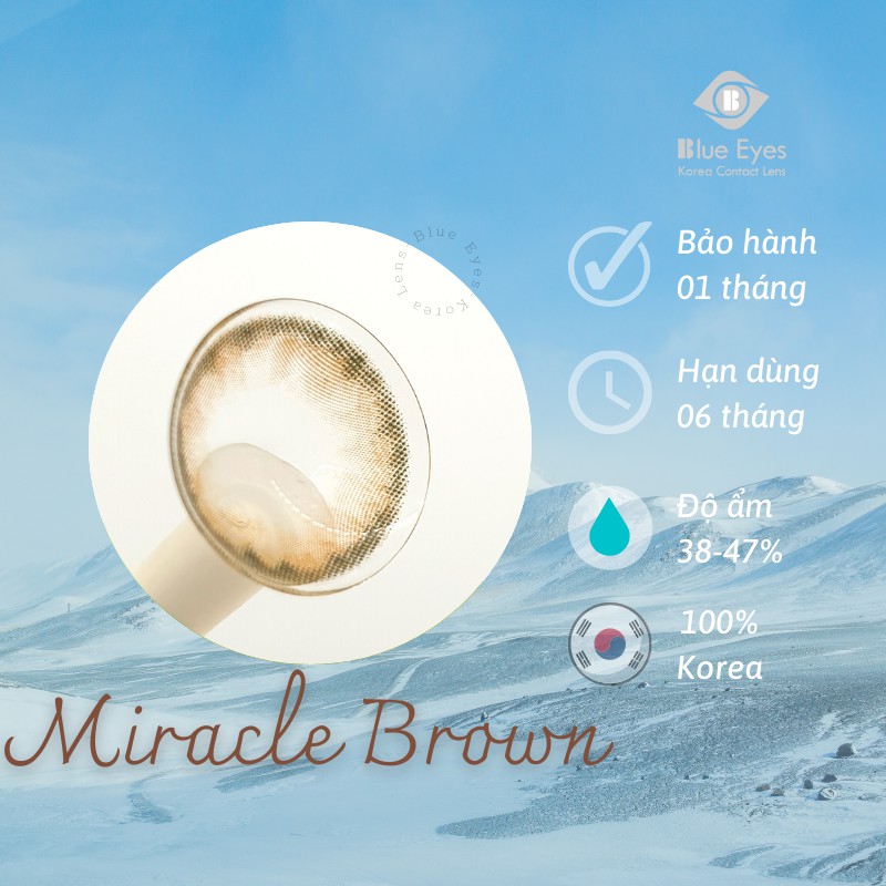 Kính áp tròng cận Blue Eyes - MIRACLE BROWN - Lens thời trang giãn nhẹ màu nâu ấm tự nhiên - lens nội địa Hàn