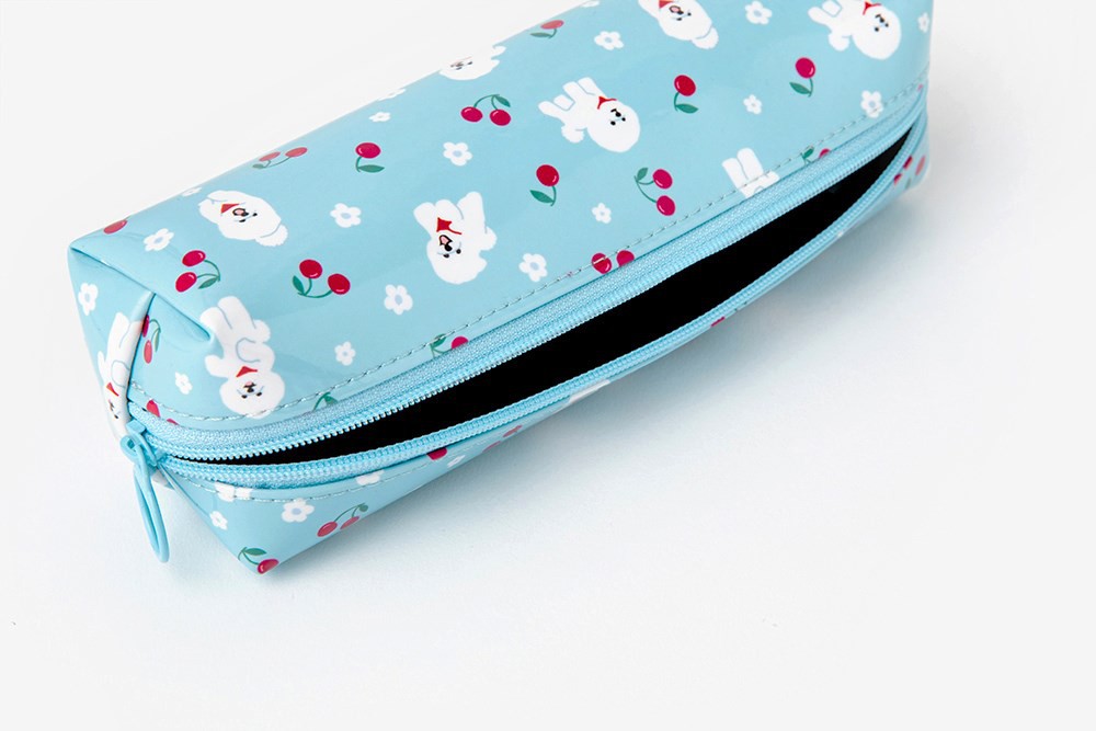 Hộp Đựng Bút ARTBOX Hàn Quốc Kích Thước Nhỏ Tráng Bóng Màu Xanh Da Trời Họa Tiết Cún Bichon Và Quả Anh Đào