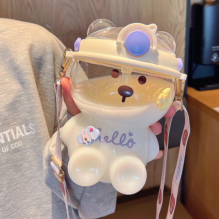 Bình đựng nước cute hình hoạt hình dễ thương dung tích 1000ml, bình nước cho bé hình gấu