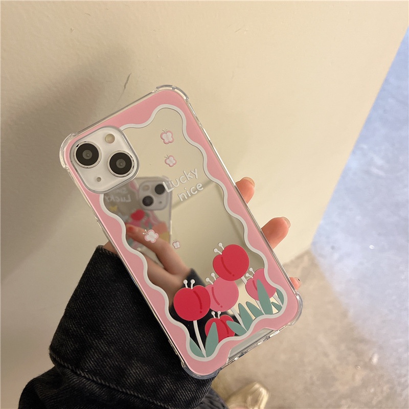 Ốp lưng iphone Ốp Điện Thoại Mặt Gương Họa Tiết Hoa Tulip Hồng Cho Iphone 13 14proPromax 6/6splus/7/7plus/8/8plus/x/xr/xs/11/14pro/13/pro/max/plus/promax Dinuo case