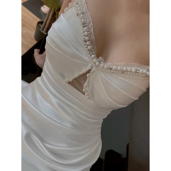 MS1253y ĐẦM DẠ HỘI 2 DÂY PHỐI TÀ NGOÀI KẾT CƯỜM