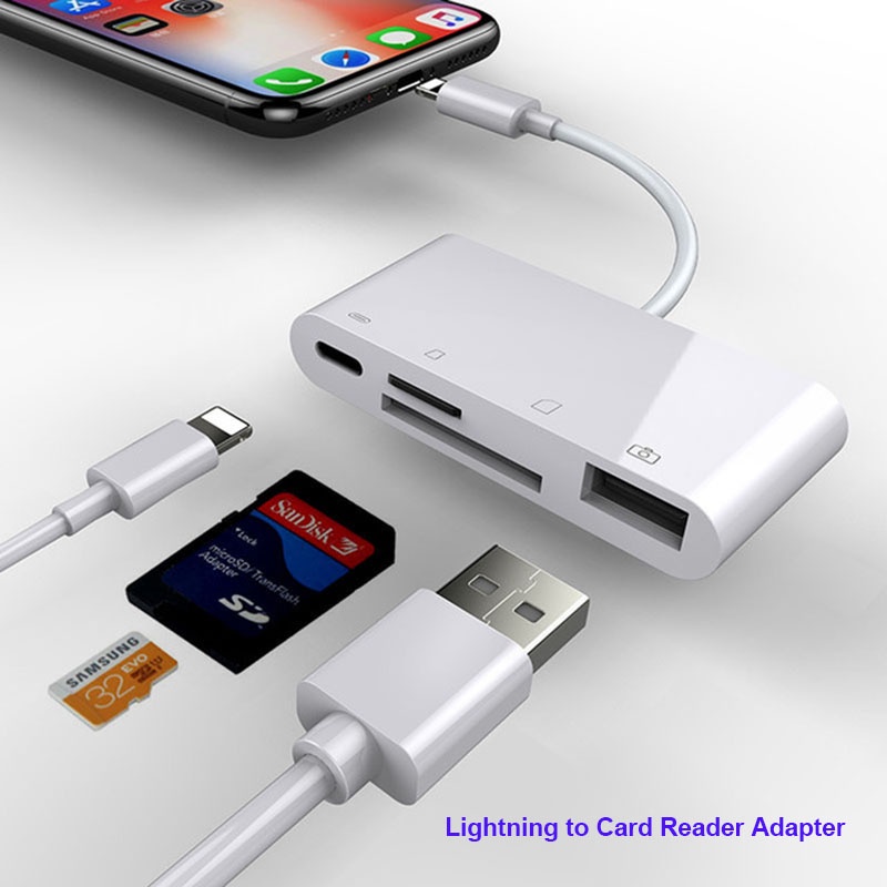 Đầu nối chuyển đổi 4 trong 1 đầu cắm Cáp sạc USB khe cắm thẻ nhớ SD TF/máy ảnh/ĐT táo