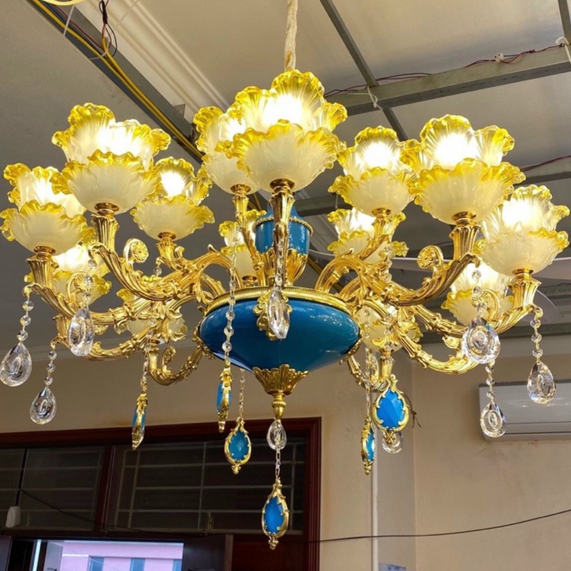 Đèn Chùm Trang Trí Màu Xanh QTD09-15T, Đèn Chùm Phòng Khách Hiện Đại, Tinh Tế