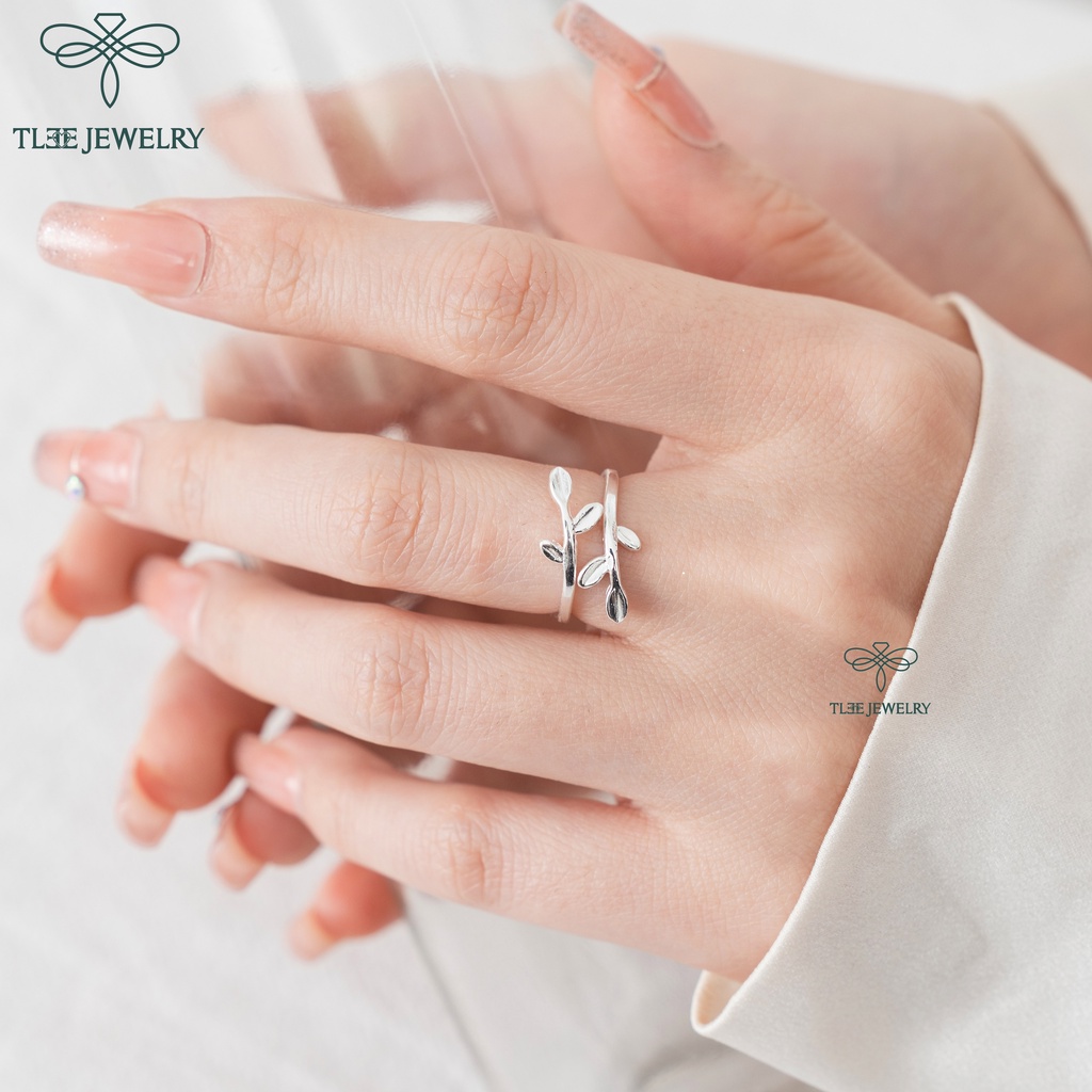 Nhẫn bạc nữ TLEE lá hai cành basic cá tính TleeJewelry A0210