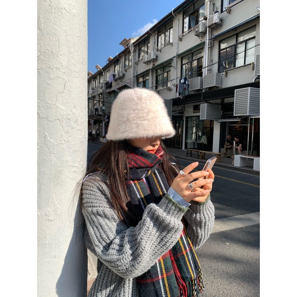 Mũ tai bèo phủ lông thỏ che mặt phong cách Nhật Hàn thời trang thu đông cổ điển dễ phối đồ cho nữ