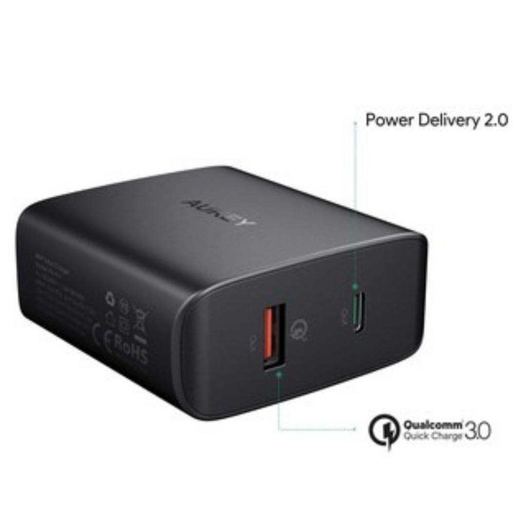 Củ sạc, Cốc sạc, Adapter sạc nhanh PD Type-C Aukey PA-Y11 2 cổng Quick Charge 3.0 + Power Delivery 3.0