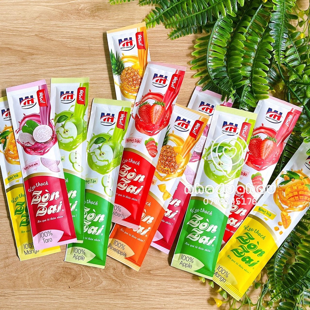 Một gói gồm 12 cây kẹo thạch dài Zòn Zai hàng cty Việt Nam chuẩn xịn cây 35g