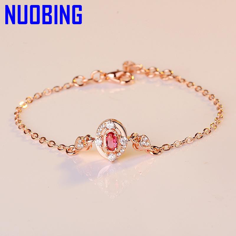 Vòng Tay Mạ Vàng Hồng 14k Đính Đá Ruby Thời Trang