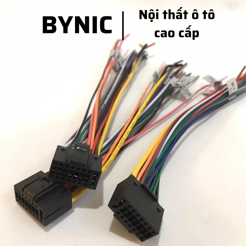 Dây nguồn 16 pin cho màn hình Android, có đầy đủ ký hiệu trên từng dây. Nội thất ô tô Bynic.