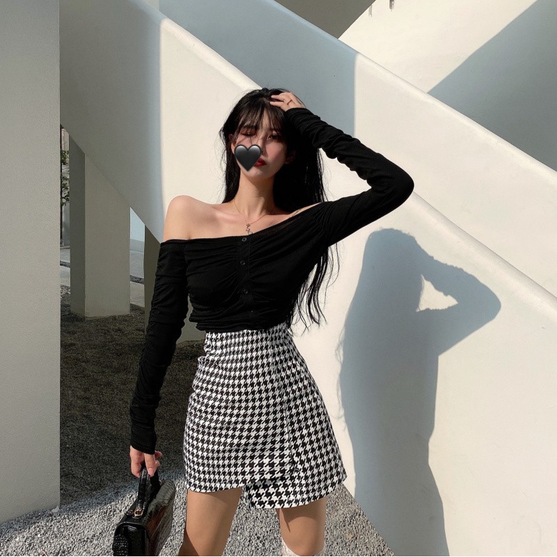 Cocory vn Chân Váy Lưng Cao Phong Cách Retro Thời Trang Nữ