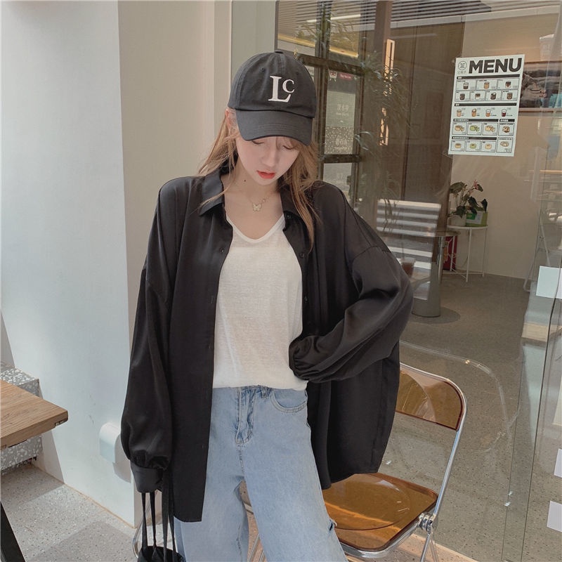 Áo Sơ Mi Cardigan Tay Dài Dáng Rộng Phong Cách Hong Kong Cổ Điển Dễ Phối Đồ