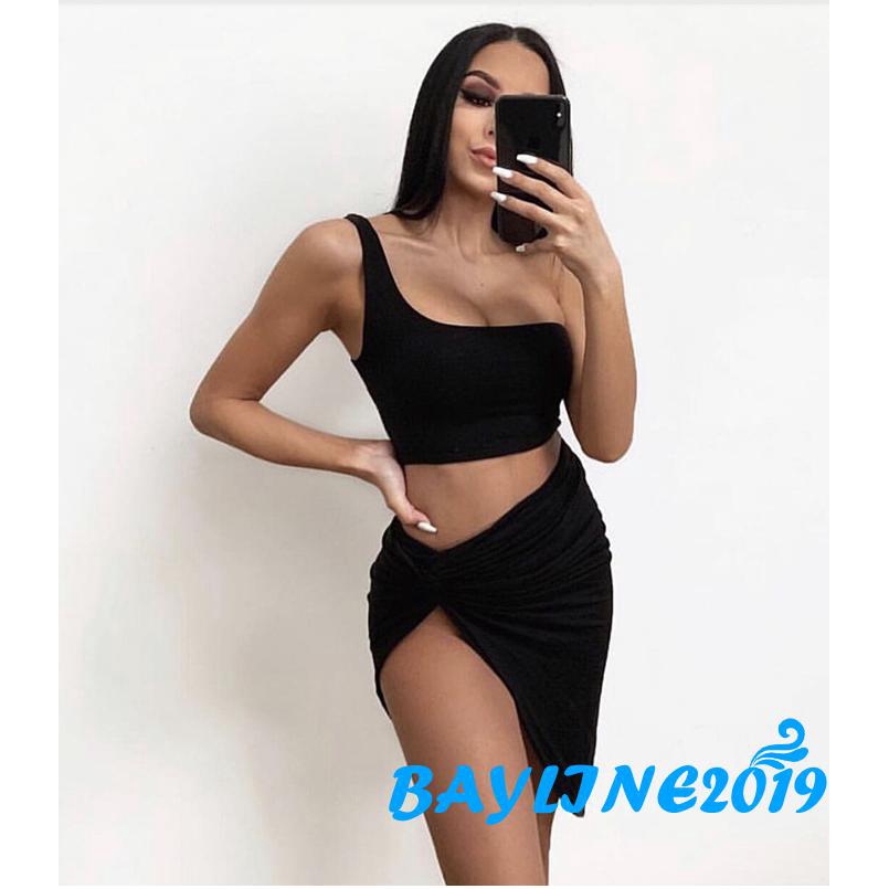 Set Áo Lửng Cúp Ngực Và Chân Váy Xẻ Tà Quyến Rũ Cho Nữ