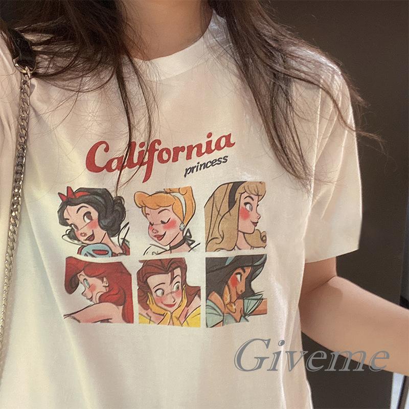 Áo Thun Tay Ngắn Cổ Tròn In Chữ Givenme Hoạt Hình Dành Cho Nữ