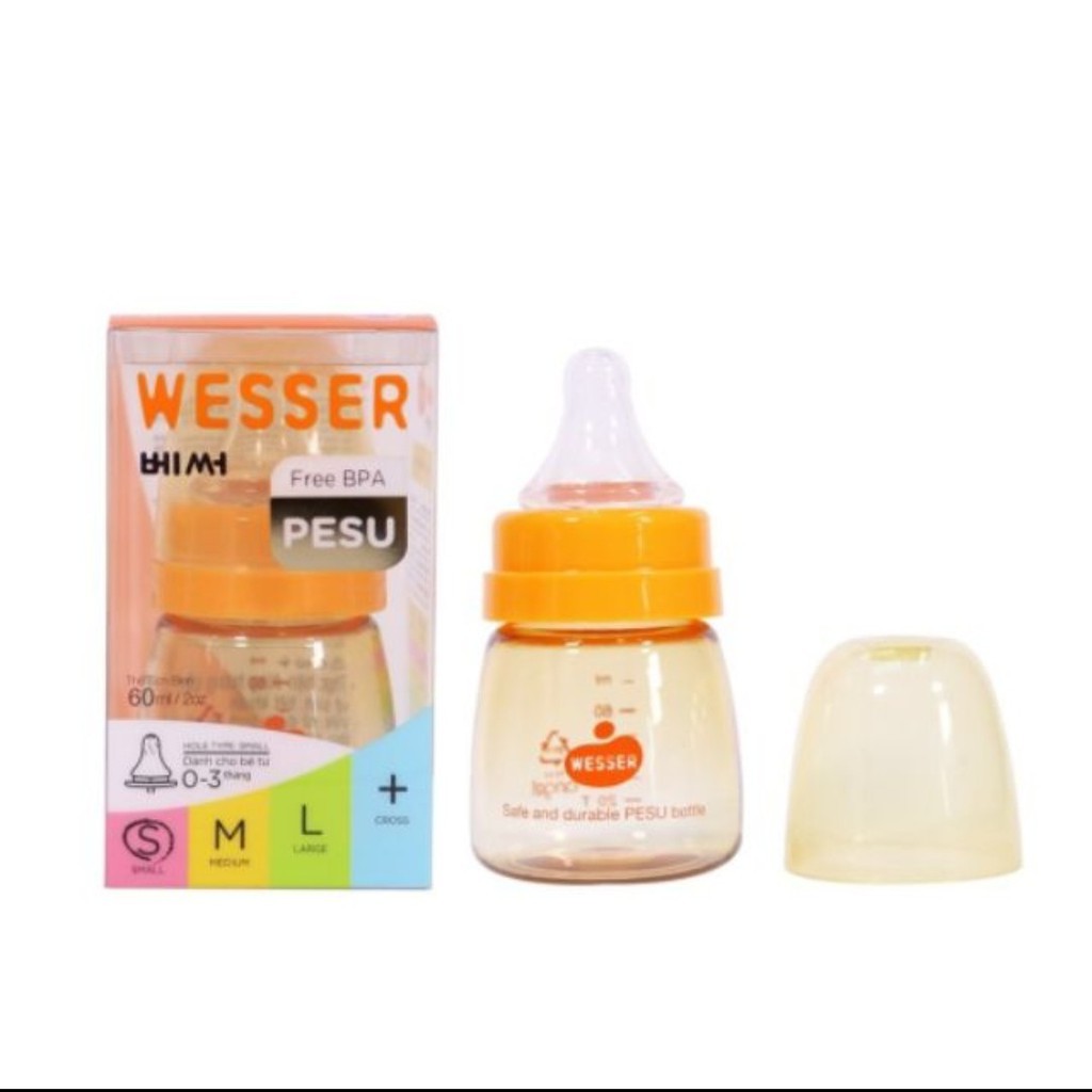 Bình Sữa  Wesser Cổ Hẹp PESU Dung Tích 60ml 140ml 250ml phiên bản mới