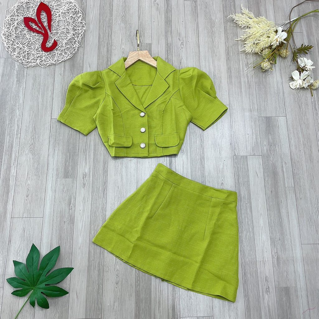 Sét áo cổ vest kèm chân váy A