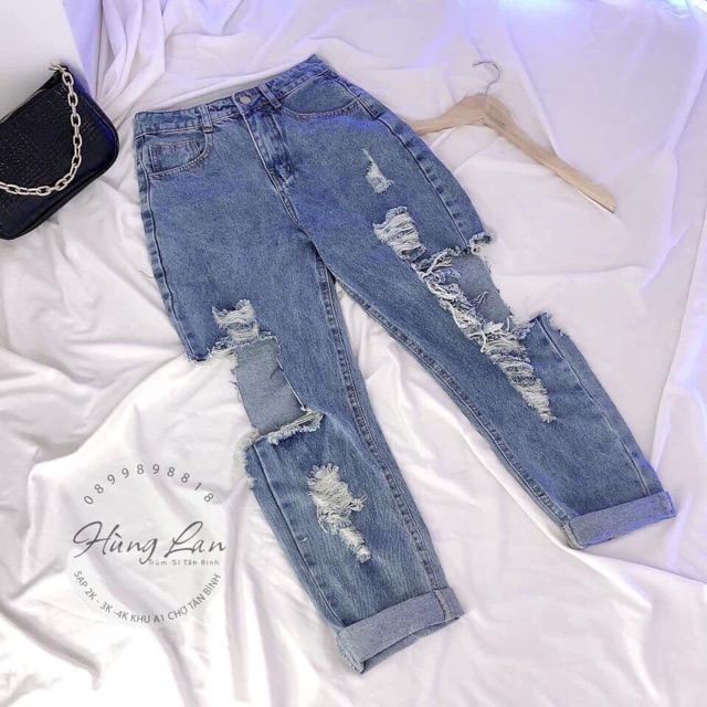 🔥Baggy Jeans Lưng Cao Rách Cá Tính