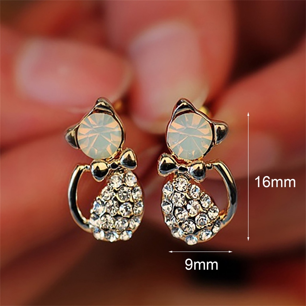 Đôi khuyên tai thời trang đính đá nhân tạo thiết kế hình mèo độc đáo