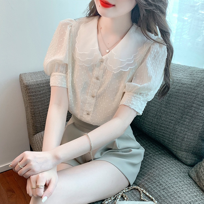 Áo Sơ Mi Chiffon Cổ Búp Bê Thời Trang Mùa Hè Dành Cho Nữ