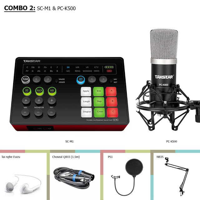 [Mã ELHACE giảm 4% đơn 300K] Combo hát karaoke online với Sound Card Autotune Takstar SC-M1