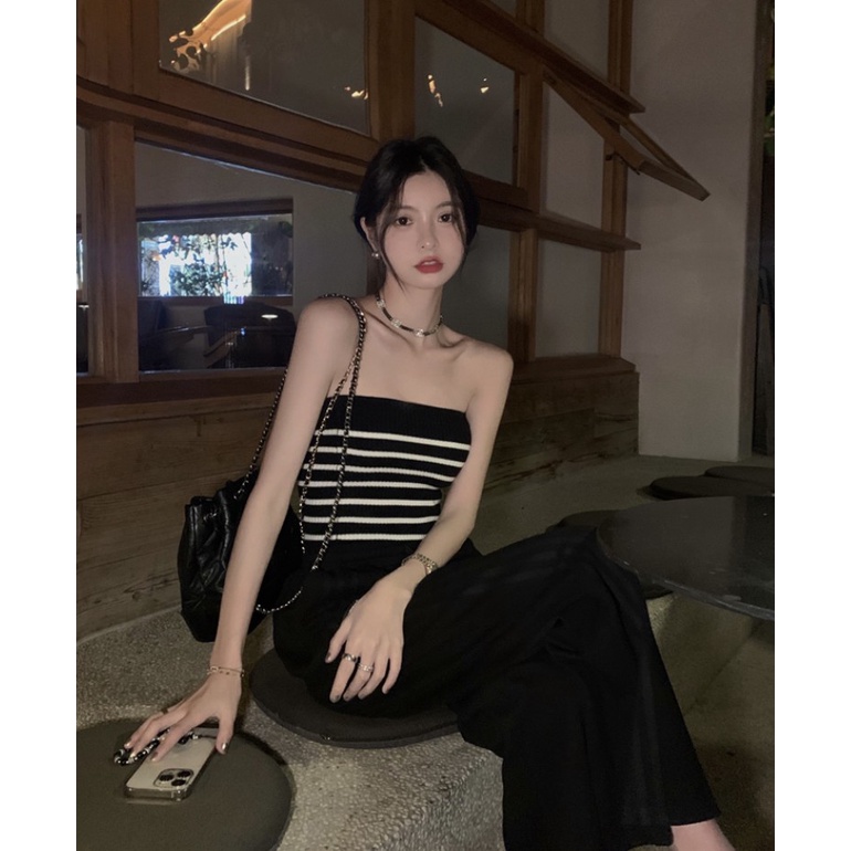 QADCOL  Áo Ống Không Tay Dệt Kim Kẻ Sọc Thời Trang Mùa Hè Hàng Mới Dành Cho Bạn Gái